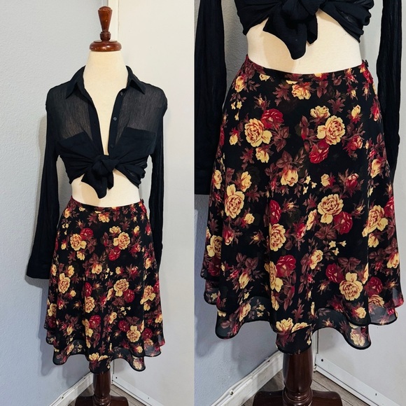 Compagnie Internationale Express Vintage Floral Short Skater Y2K Skirt Ruffled M - Picture 1 of 15